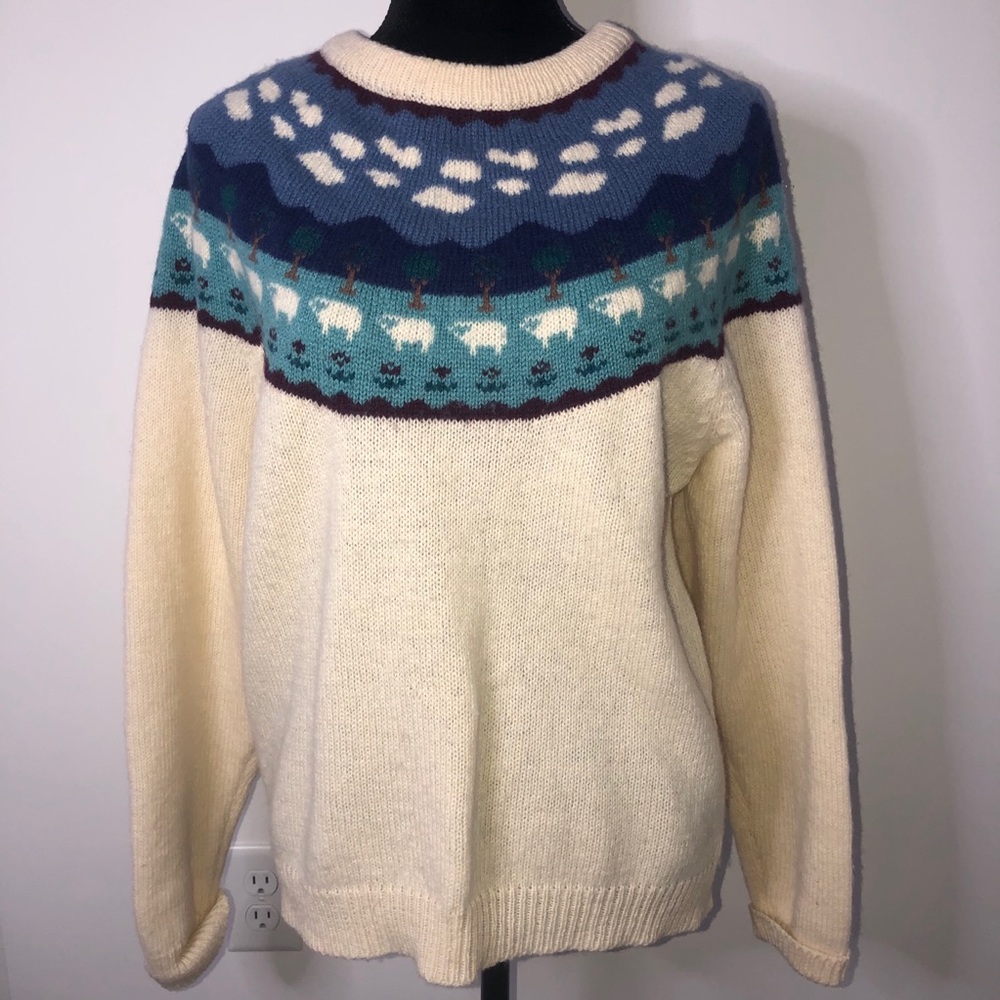 Woolrich Woman Vintage Fair Isle Sheep Sweater M - Picture 2 of 7